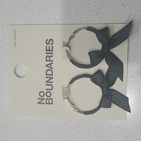 No Boundaries Black Fabric Bow Gold Hoop Earrings - Picture 5 of 6